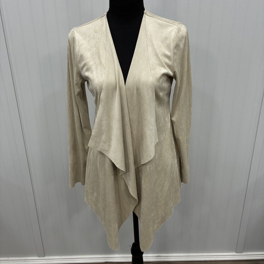 Soft Surroundings Womens XS Beige Faux Suede Waterfall Draped Open Cardigan